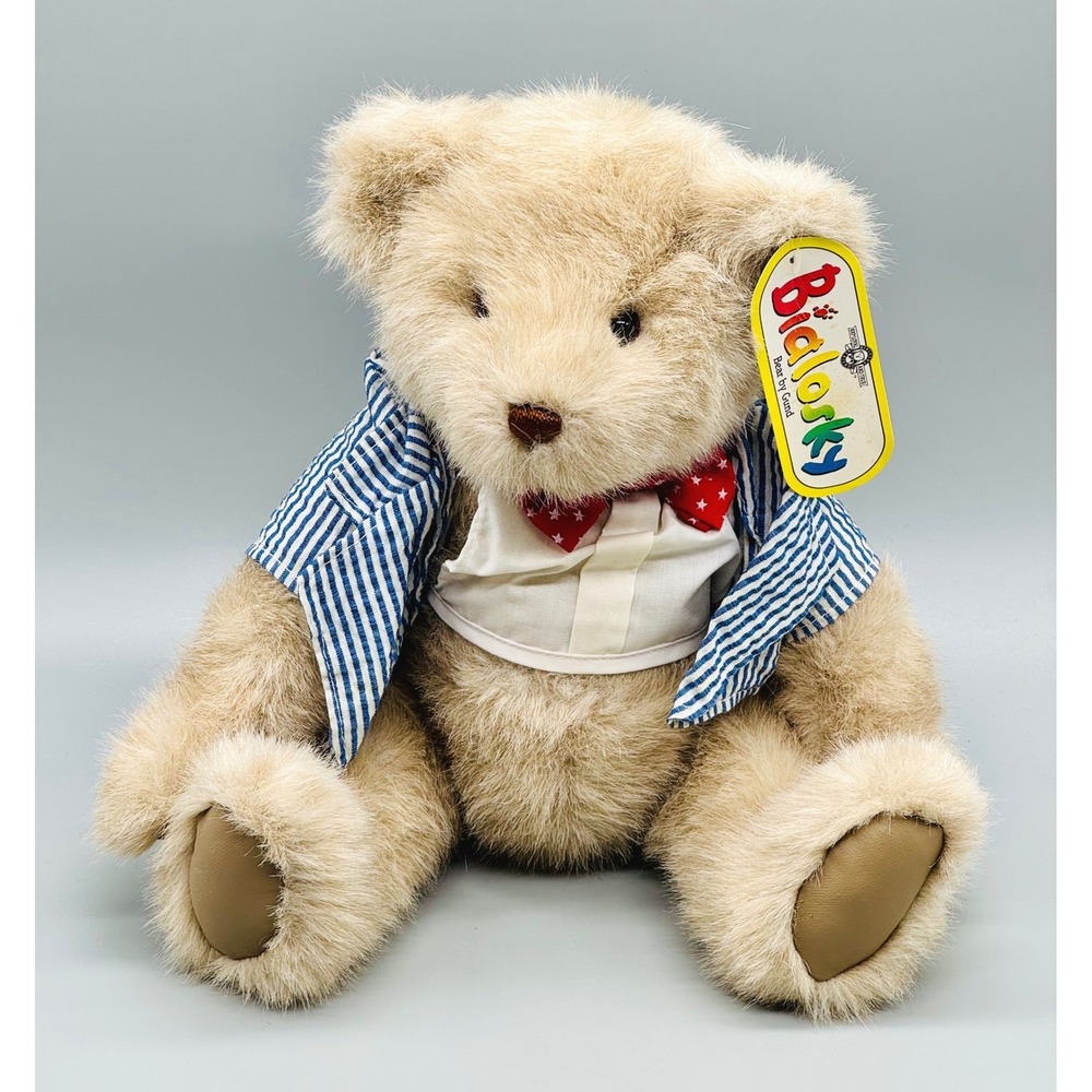 Gund Bialosky Teddy Bear‎ Tan Plush Striped Shirt Bow Tie 1987 Vintage 15 Inch